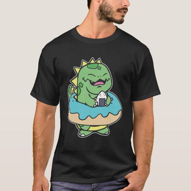 Chubby Kid Dinosaur Doughnut Sweet Pastry Swimming T-Shirt (Front)