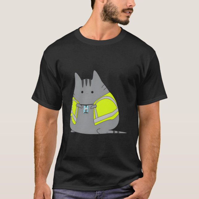Chubby Kitten Wearing Safety Vest T-Shirt (Front)