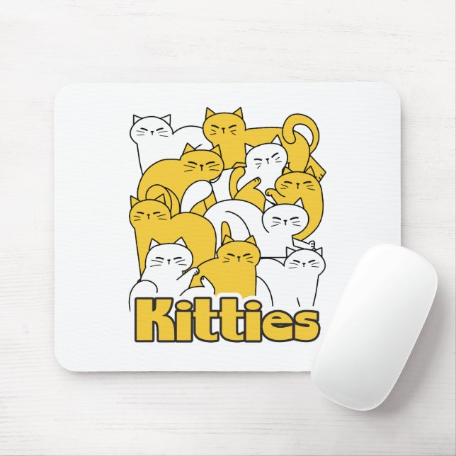 Chubby Kitties Design - Adorable Cat Art Mouse Mat (With Mouse)