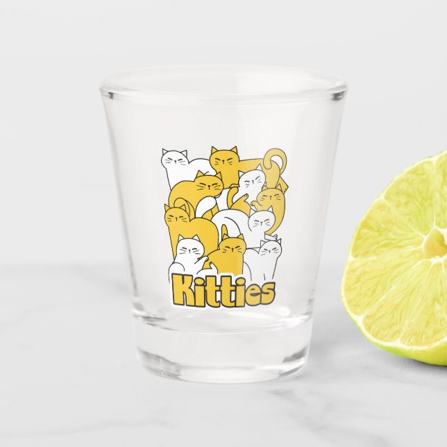 Chubby Kitties Design - Adorable Cat Art Shot Glass (Front)
