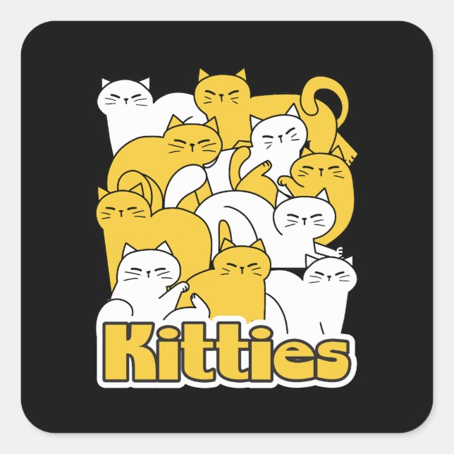 Chubby Kitties Design - Adorable Cat Art Square Sticker (Front)