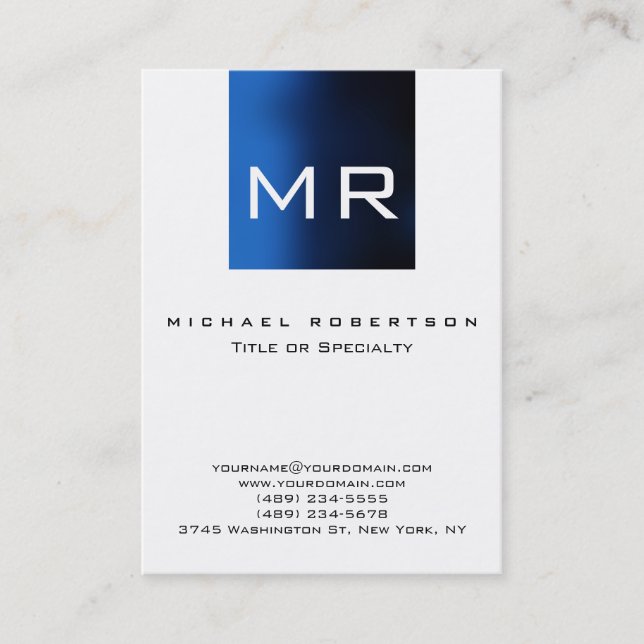 Chubby Large Monogram White Blue Business Card (Front)