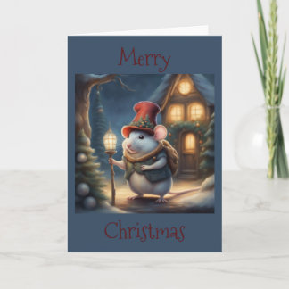 Chubby little mouse dressed for Christmas Card