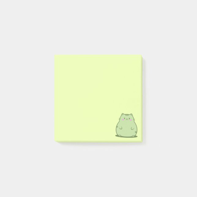 Chubby Matcha Green Kitty Post-it Notes (Front)