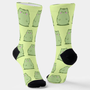 Chubby Matcha Green Kitty Socks