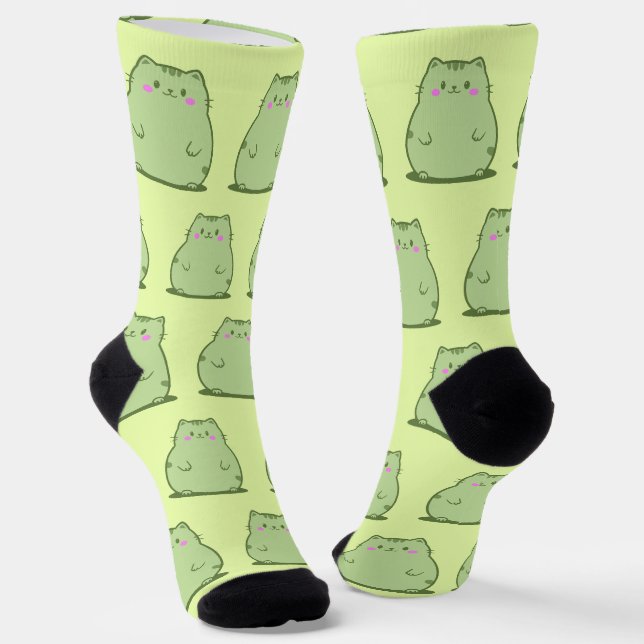 Chubby Matcha Green Kitty Socks (Angled)