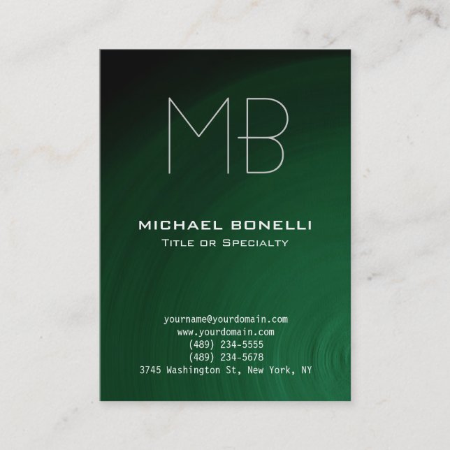 Chubby modern green monogram business card (Front)