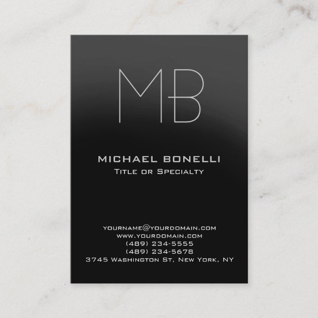 Chubby modern grey monogram business card (Front)