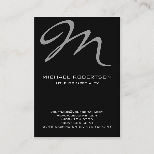 Chubby Modern Monogram Black Clean Business Card (Front)