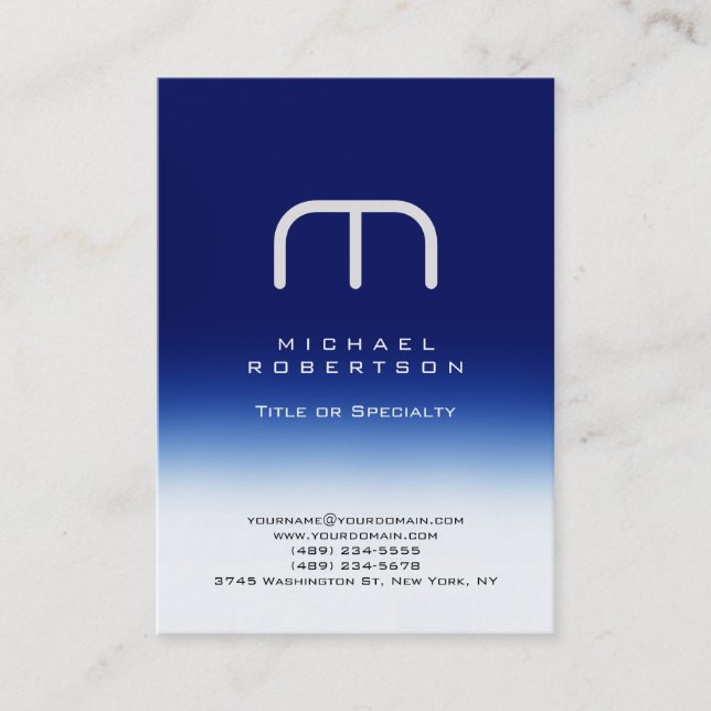 Chubby Modern Monogram White Blue Business Card (Front)