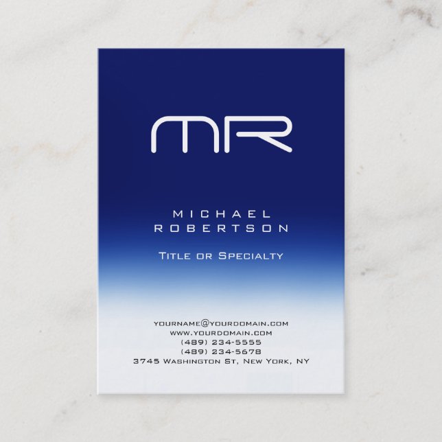Chubby Modern Monogram White Blue Business Card (Front)