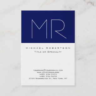 Chubby Modern Monogram White Blue Business Card