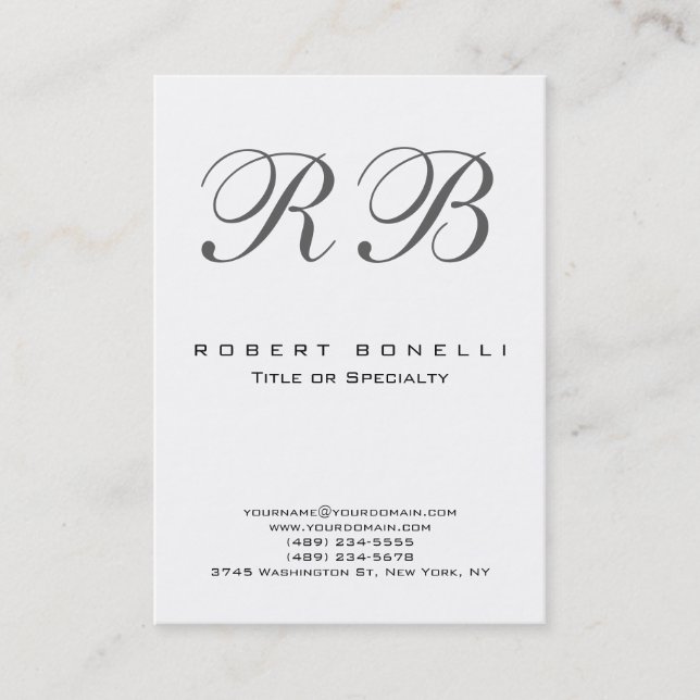 Chubby Modern Monogram White Business Card (Front)