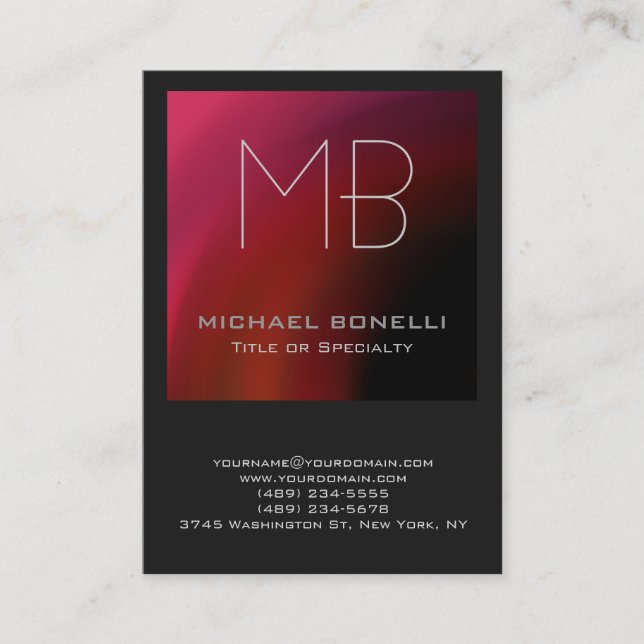 Chubby modern red pink purple grey business card (Front)
