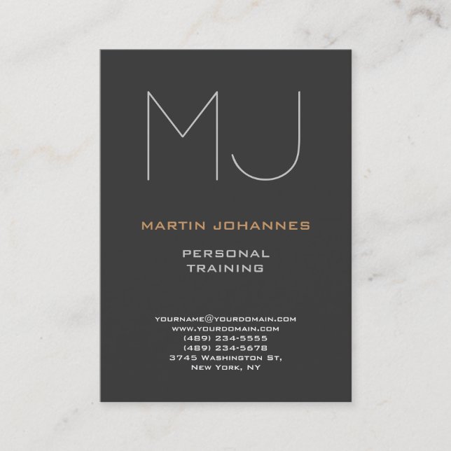 Chubby Monogram Grey Trainer Business Profile Card (Front)