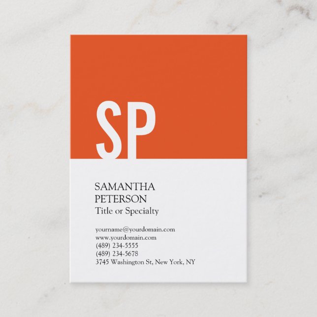 Chubby Monogram Orange White Professional Business Card (Front)