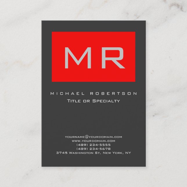 Chubby Monogram Red Grey Clean Business Card (Front)
