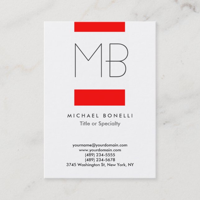 Chubby Monogram Red White Clean Business Card (Front)
