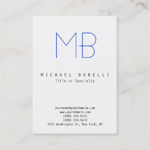 Chubby Monogram White Blue Clean Business Card
