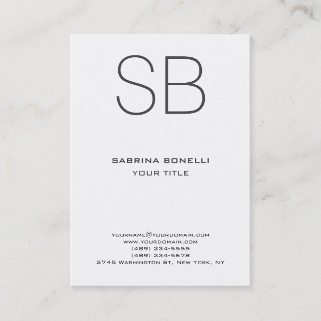 Chubby Monogram White Cute Business Card (Front)
