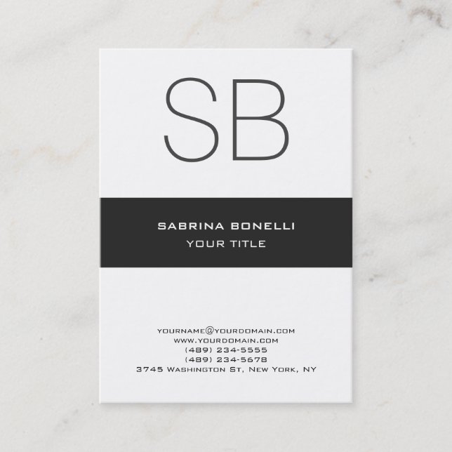 Chubby Monogram White Cute Business Card (Front)