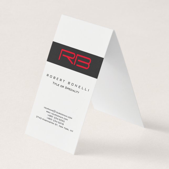 Chubby Monogram White Dark Grey Red Business Card (Front)
