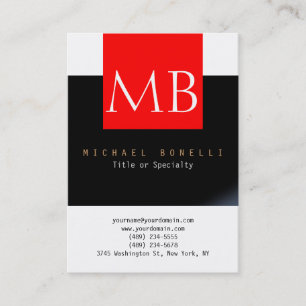 Chubby Monogram White Red Black Business Card