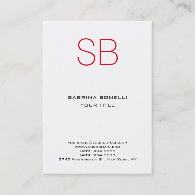 Chubby Monogram White Red Cute Business Card (Front)