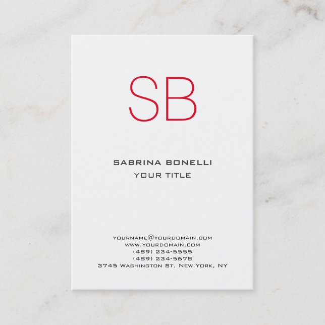 Chubby Monogram White Red Cute Business Card (Front)