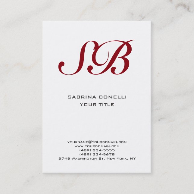 Chubby Monogram White Red Cute Business Card (Front)