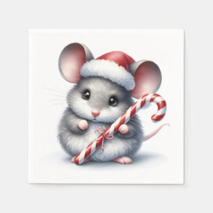 Chubby Mouse With Christmas Candy Cane Napkin