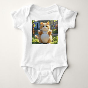 Chubby Orange Cat in Sunny Garden – Baby Bodysuit