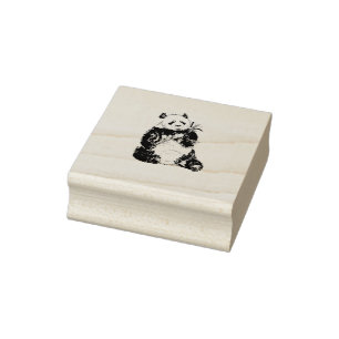 Chubby Panda Bear with Bamboo Rubber Stamp