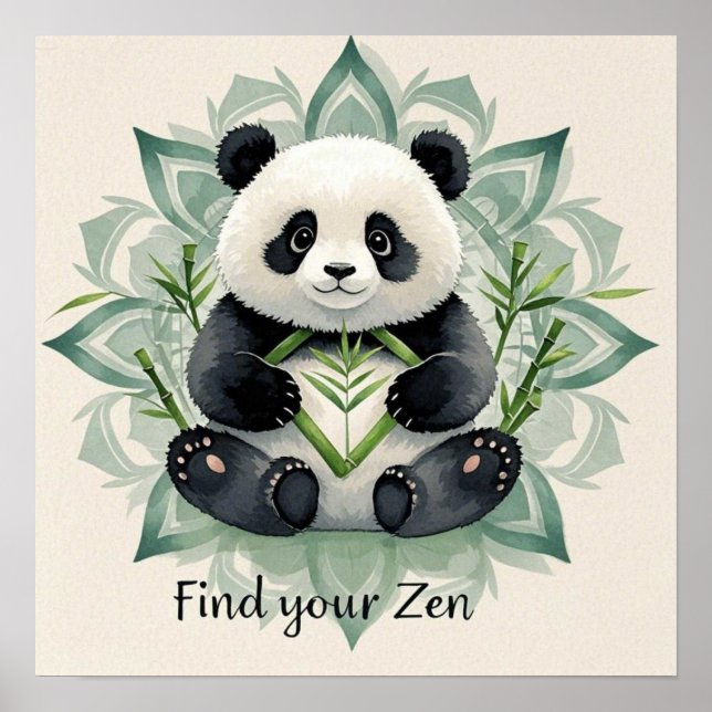 Chubby panda sitting in a lotus pose Zen Poster (Front)