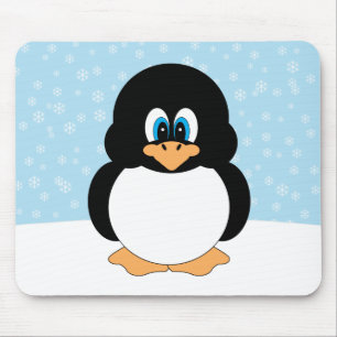 Chubby Penguin with Snowflakes Mousepad