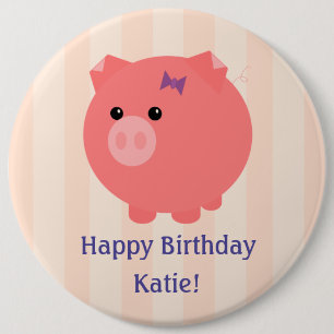 Chubby Pig's Birthday Button with Child's Name