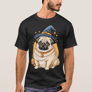 "Chubby Pug in Witch Hat Halloween Art Series Ador T-Shirt