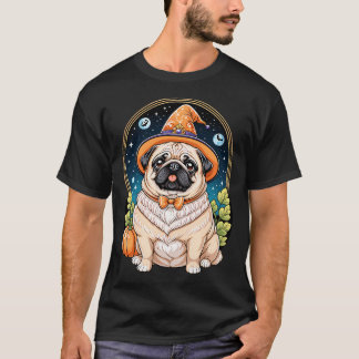 "Chubby Pug in Witch Hat Halloween Art Series Ador T-Shirt