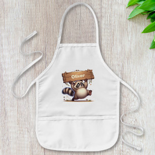 Chubby Racoon with Customisable Name Sign  Kids Apron