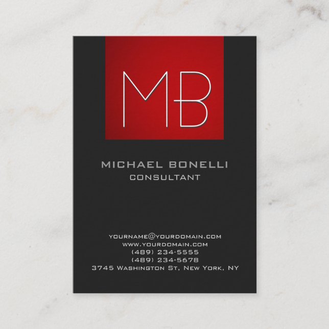 Chubby red stripe grey background business card (Front)
