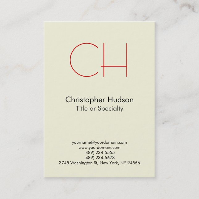 Chubby Red Trendy Modern Monogram Business Card (Front)