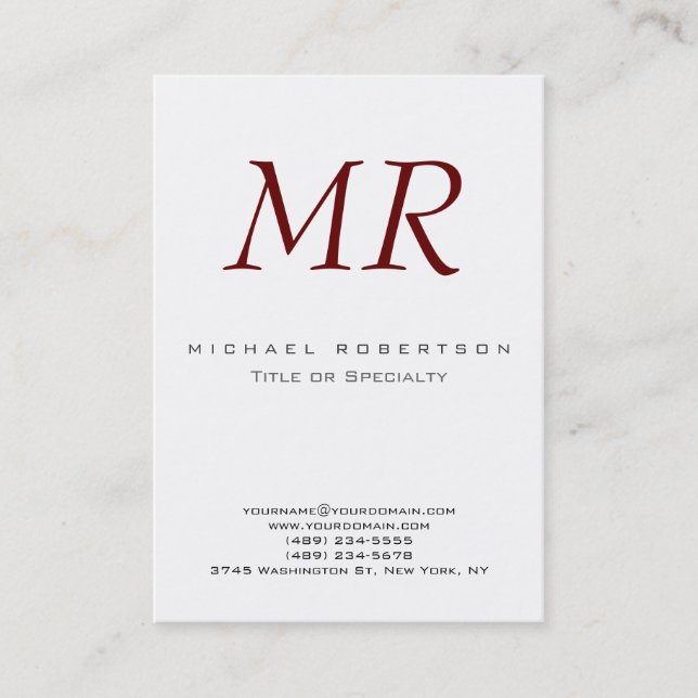 Chubby Retro Monogram White Red Business Card (Front)