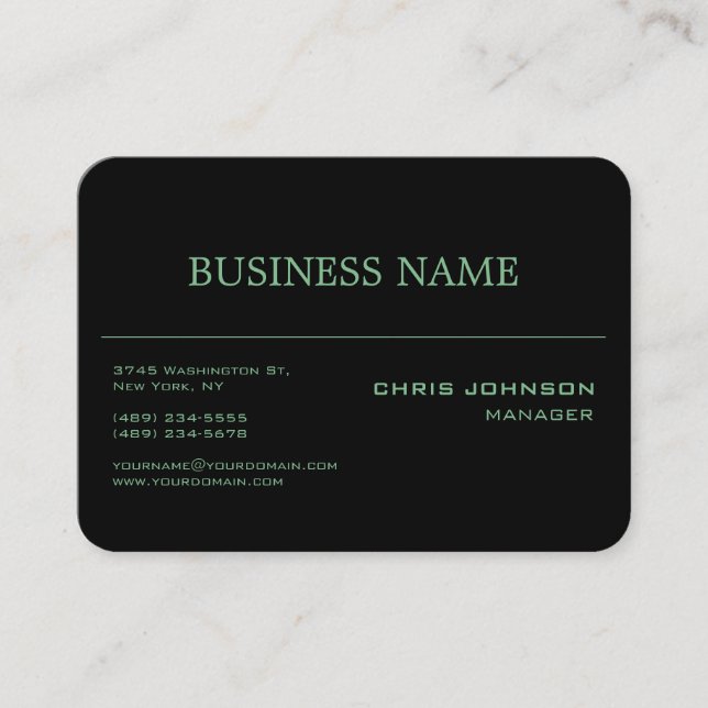 Chubby Round Corner Green Rich Black Business Card (Front)