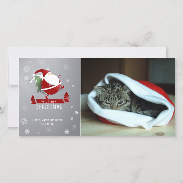 Chubby Santa on Blue Background Photo Card (Front)