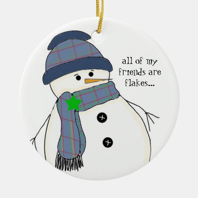 Chubby Snowman with Saying Ceramic Tree Decoration (Front)