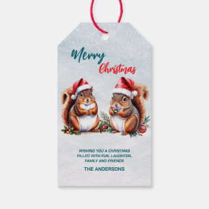 chubby squirrel Santa hat Merry Christmas snow Gift Tags