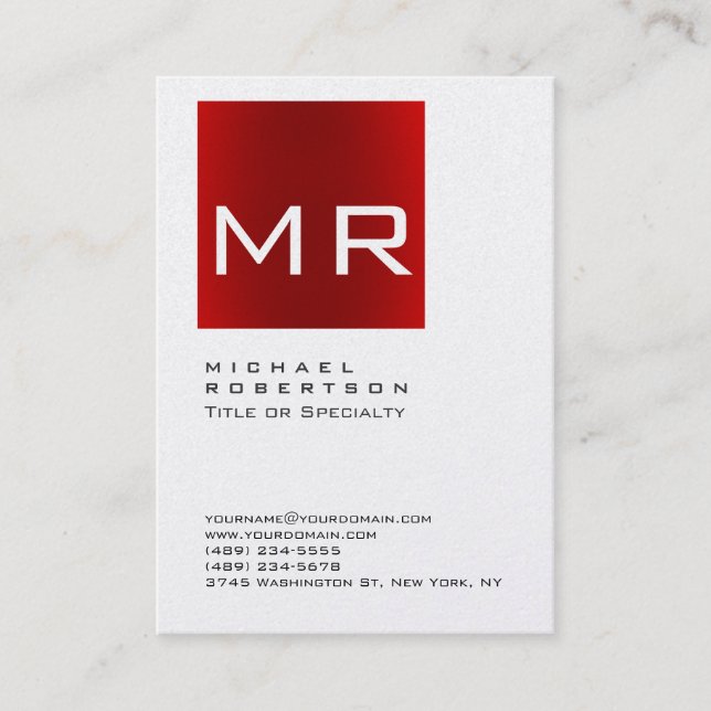 Chubby Stylish Red Monogram Business Card (Front)