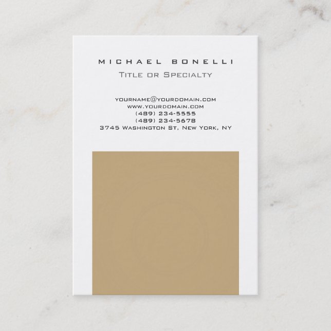 Chubby Trendy Beige White Chic Business Card (Front)
