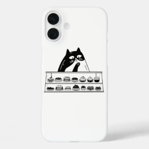 Chubby Tuxedo Cat Choosing Sweet Bakery Cakes iPhone 16 Plus Case