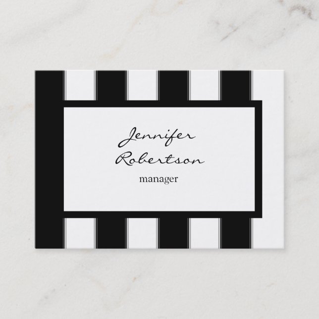 Chubby Vertical Black White Stripes Plain Modern Business Card (Front)